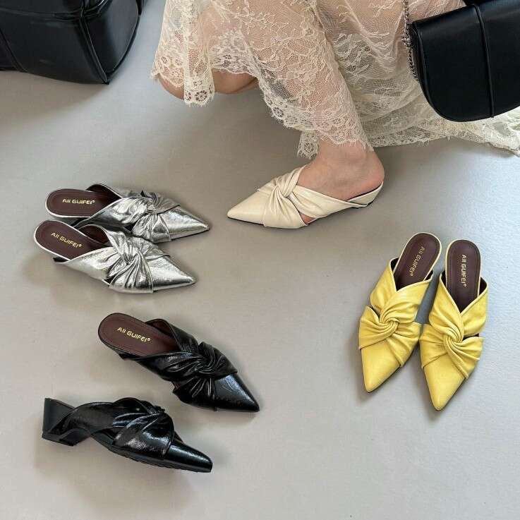 Fashion Versatile Pointed Toe Mules for Women 2026 Spring Summer New French Fairy Style Chunky Heel Heightening Outdoor Sandals