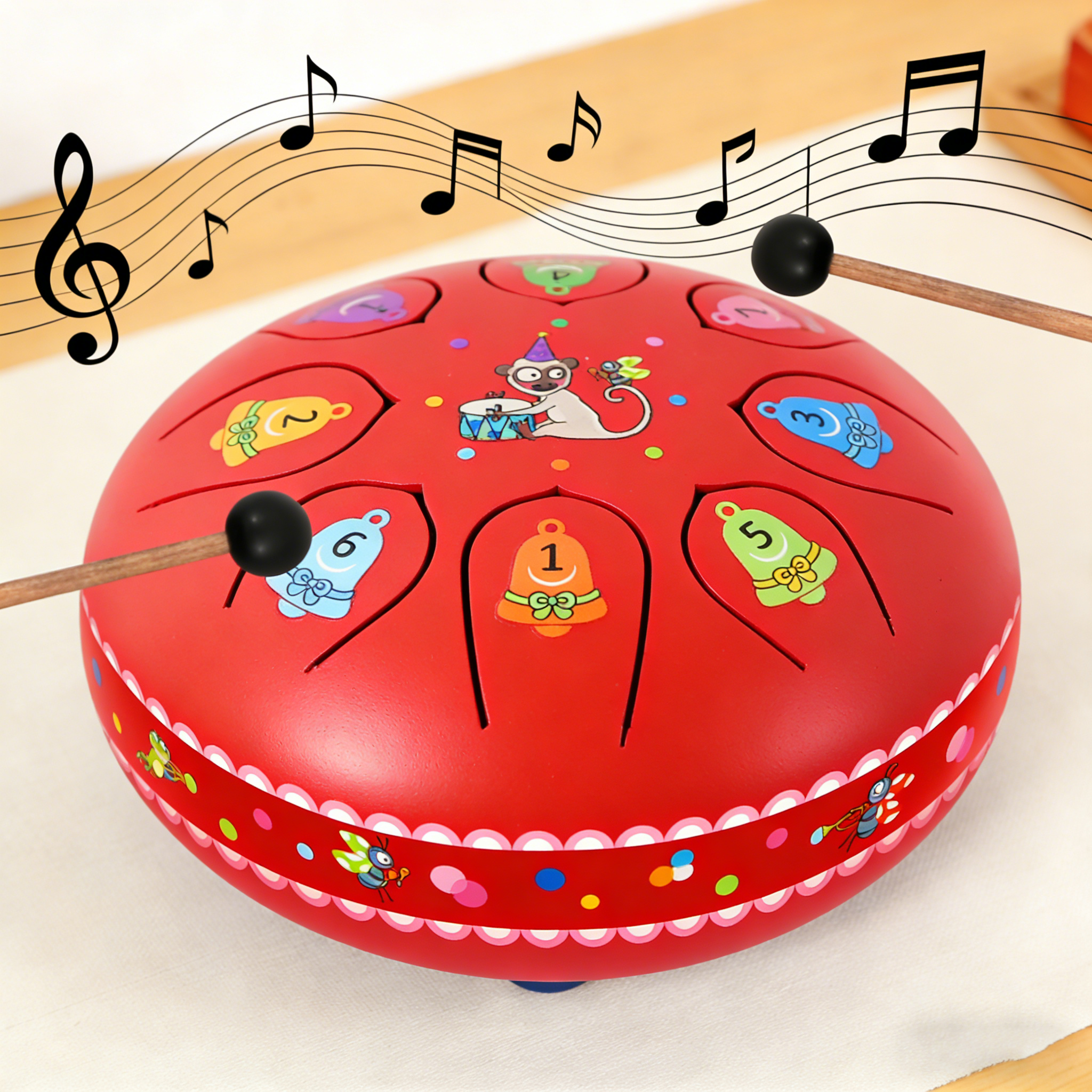 Wholesale Original Illustration Tongue Drum Early Childhood Musical Toy 8-Note Hand Drum Set yp-1003
