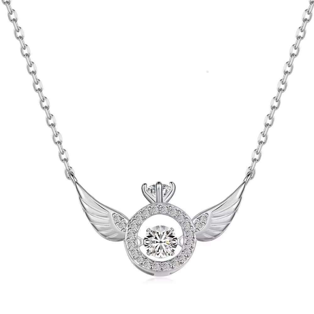 S925 Silver Angel Wings Beating Heart Necklace for Women Gold Plated Inlaid Dynamic Minimalist Niche Design Collarbone