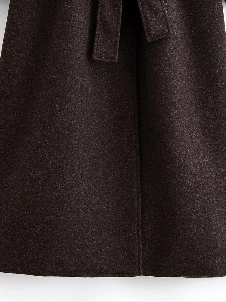 Europeanstyle womens fashionable and versatile elegant singlebreasted wool coat with lapel belt 251216