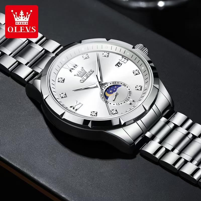 Elegant Unisex Oulishi Chronograph Timepiece Featuring Lunar Phases & Day Indicators