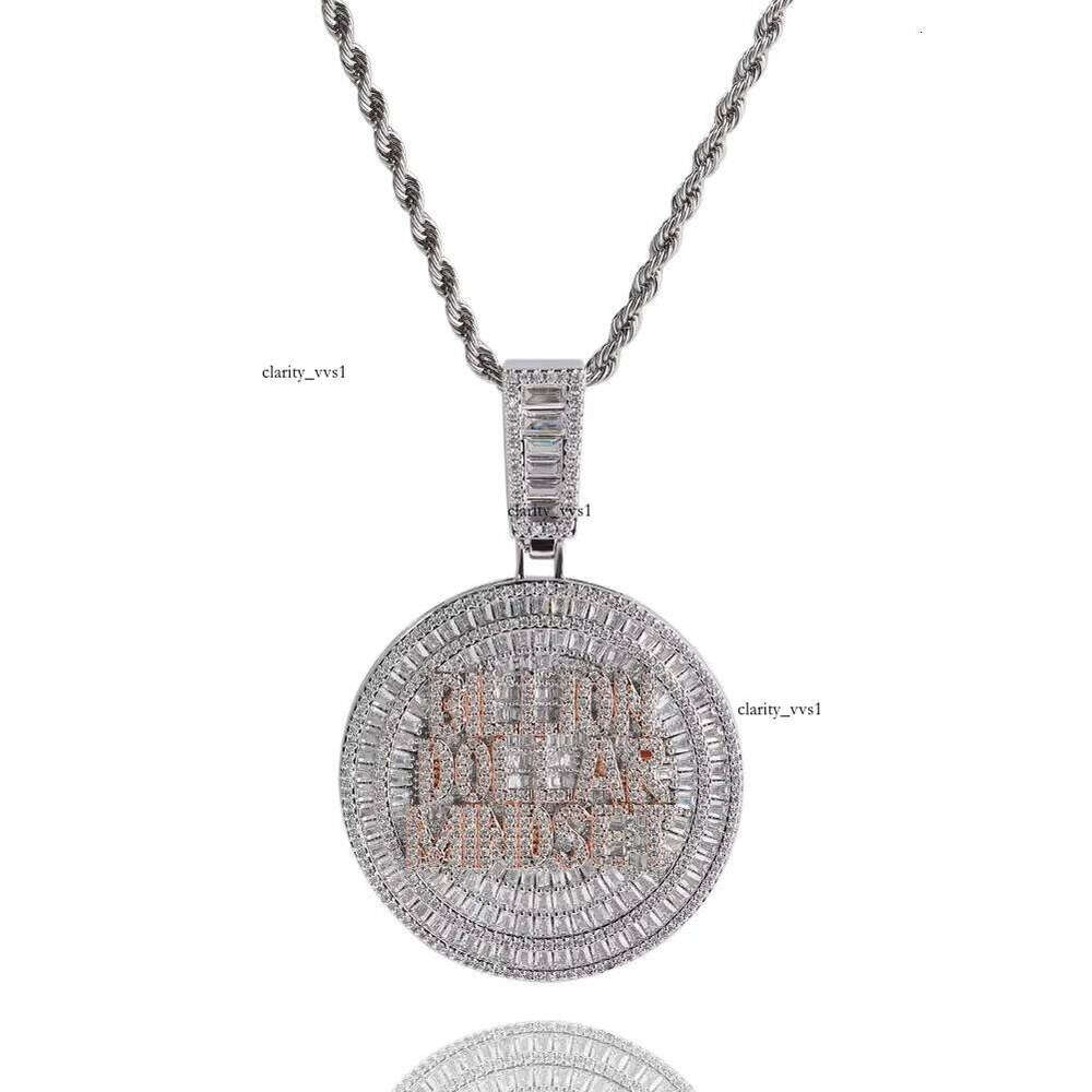 UWIN Billionaire Mindset Badge Round VVS Moissanite Pendant Rose Gold Unisex Letter Necklace