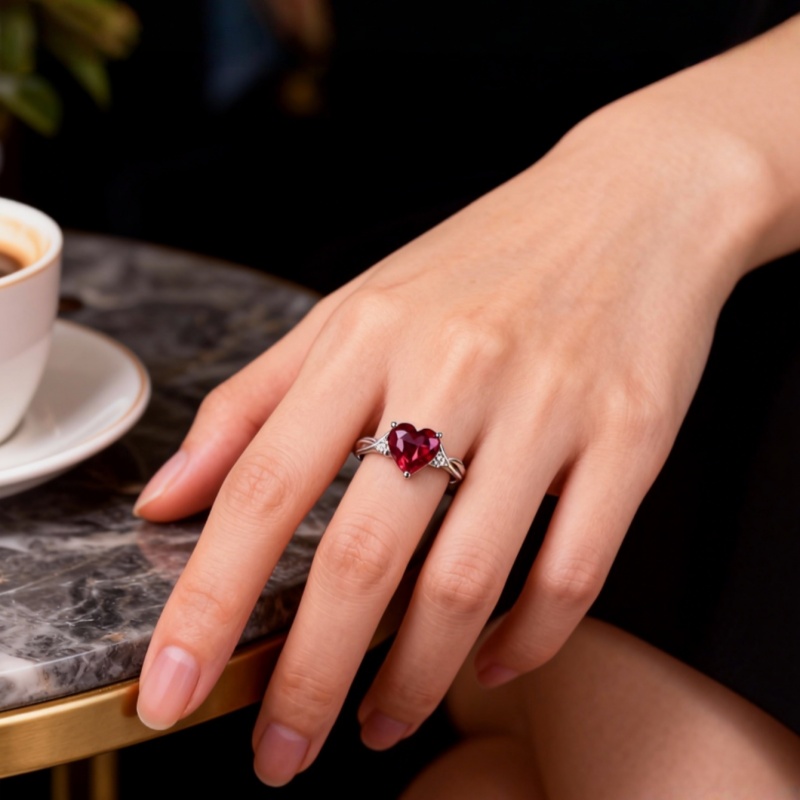 Valentine's Day Heart Ruby Ring Silver Tone Romantic Jewelry Hot Sale
