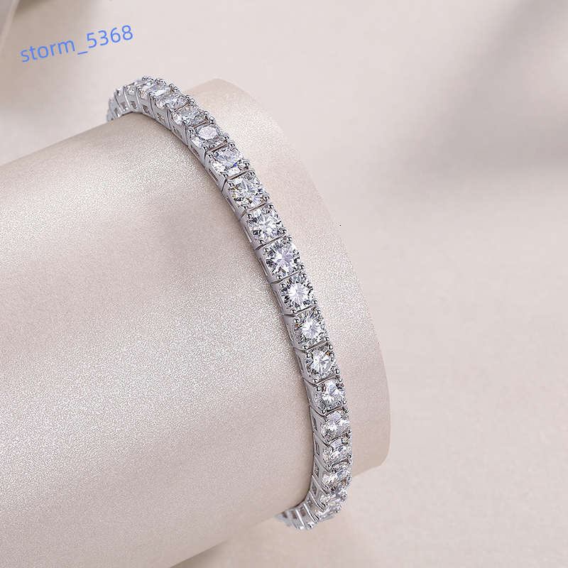 Filled Round Cut 4mm Moissanite 925 Silver Bracelet Tennis Plated Gold Women Iced Out Fashion Jewelry Tennis Chain Bracelet