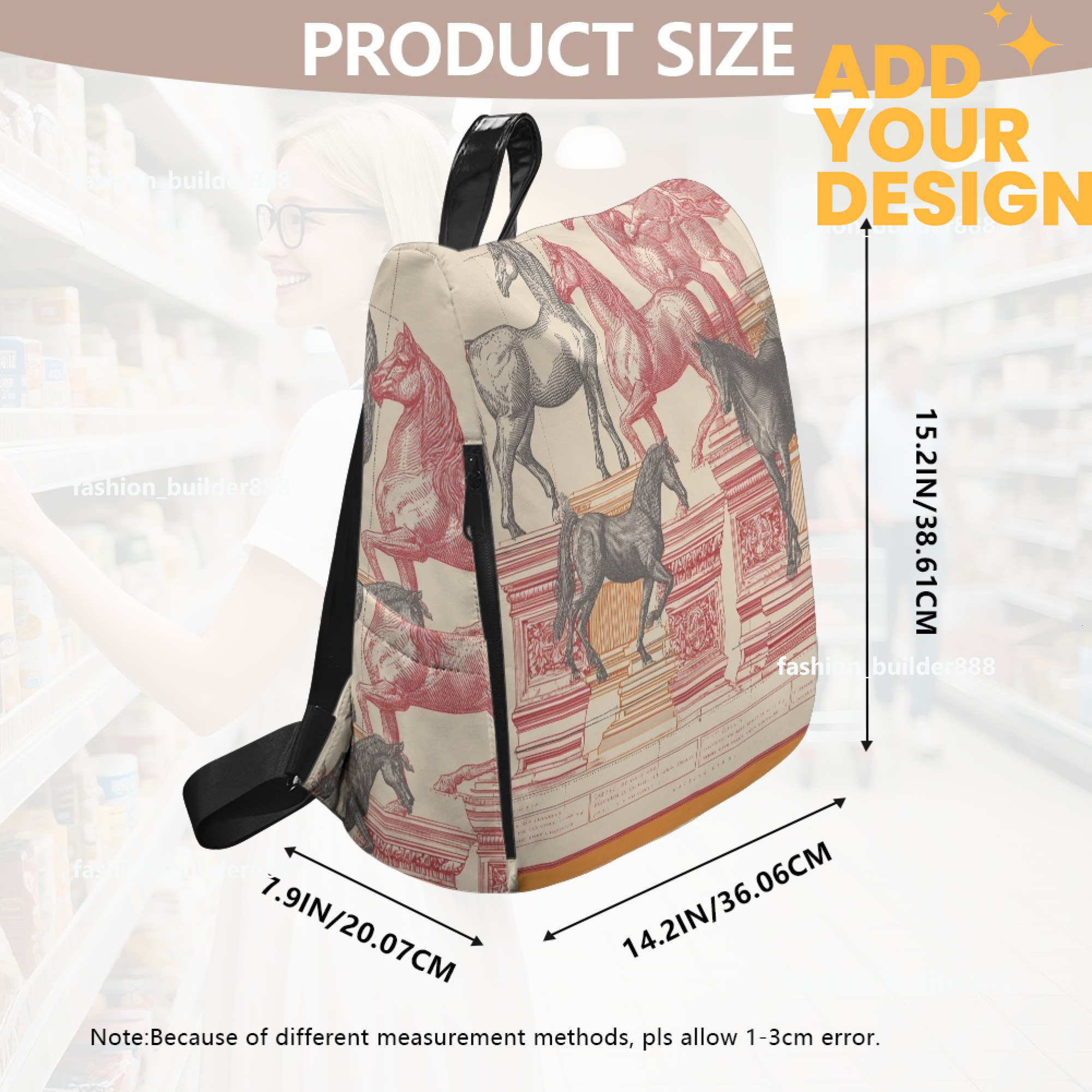 Custom H Designer Fashion Anti Theft Backpack Luxury Horse Pattern Unisex Full Print Backpack Laptop Bag Travel Bag H57