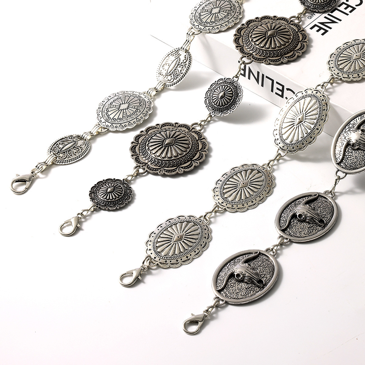 Vintage Silver Chain Belt Sun Bull Coins Female Waist Y2K Dress Waistband er Belts For Women High Quality Punk Corset250915ww1