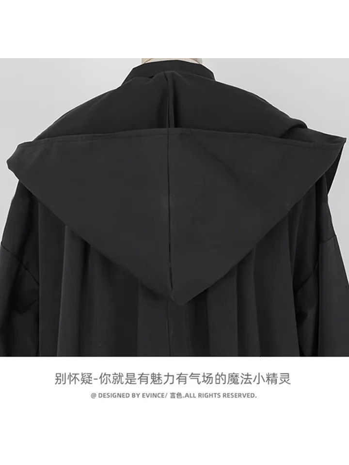 Nerazzurri Spring Autumn Long Black Waterproof Raincoat Coat for Women with Hood Sleeve Loose Clothes 2025 251231