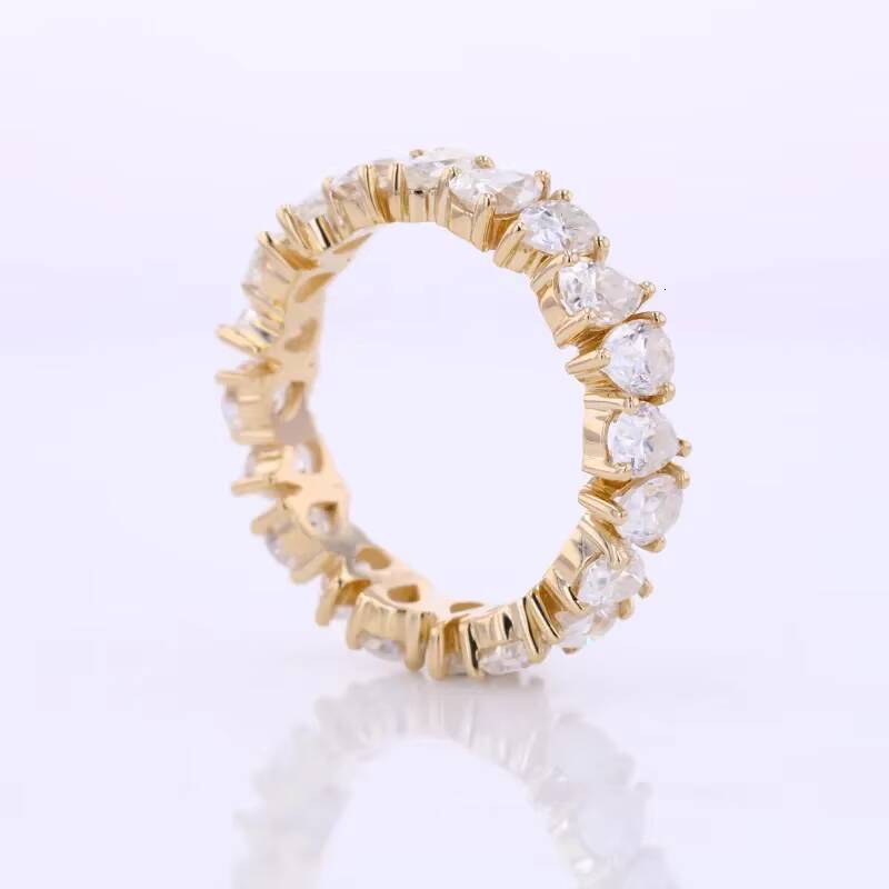 Igi Certified Lab Grown Diamond 10k 14k 18k Solid Gold Eternity Rings Custom Pear Cut Wedding Band Ring for Women Man