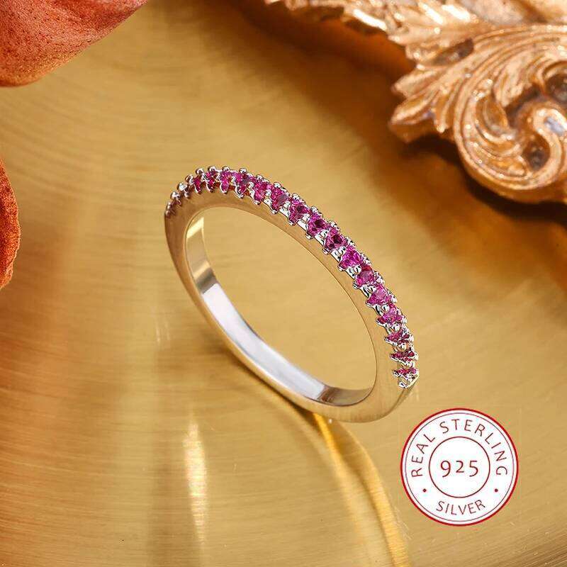 925 Silver Plated Rose Pink Ring for Women, Stackable PrincessCut Zirconia Band, Elegant Dainty Jewelry, Wedding Gift