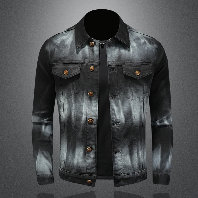 Fashionable Washed Denim Jacket Men Trend Gradient Jackets Mens Slim Fit Lapel Casual Business Clothing 251230