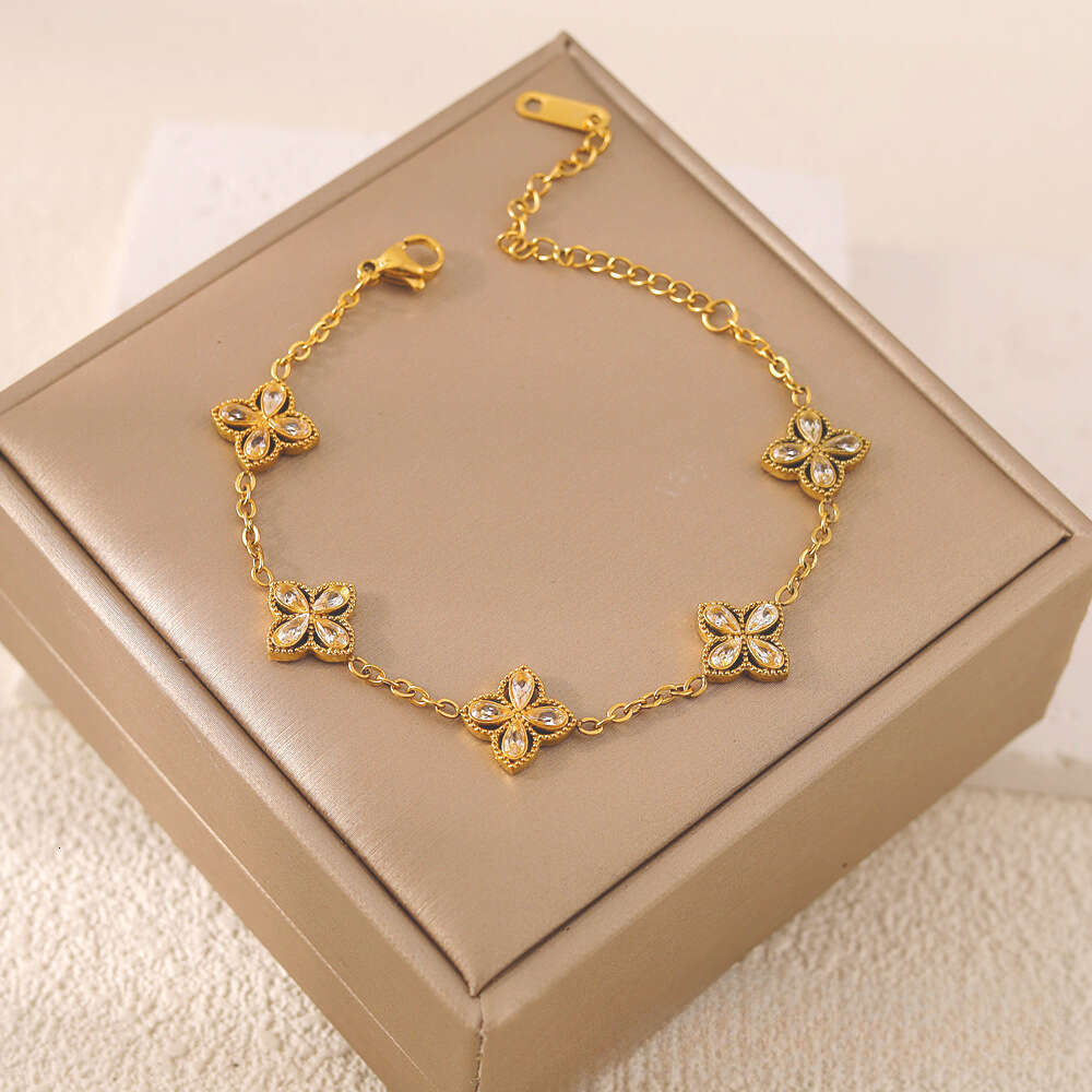 18K Gold-Plated Bracelet Floral Design Women's Bracelet Featuring Colored Gemstones