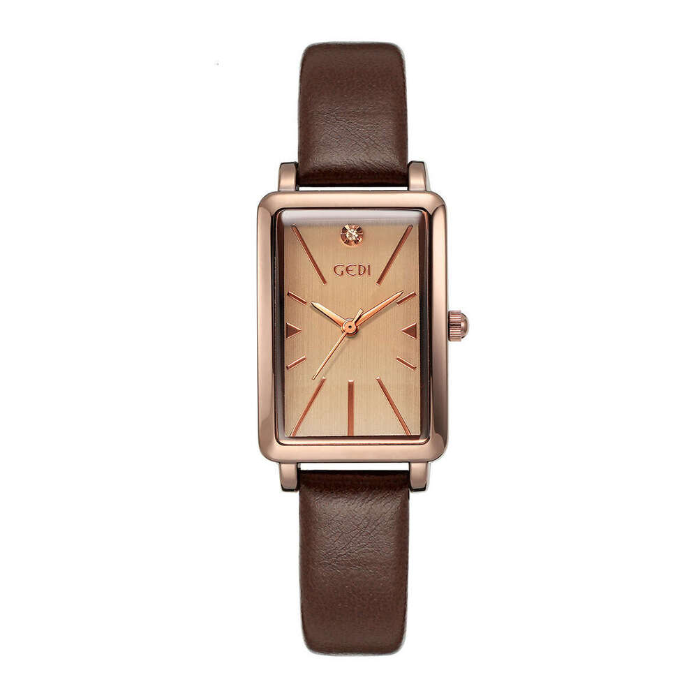 Goldie Retro Style Small Square Dial Women's Lightweight Compact High-end Leather Strap Quartz Watch for Ladies