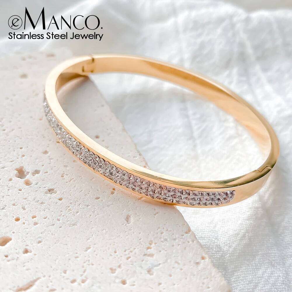 eManco Stainless Steel Gold-Plated Bracelet Ladies Girls Trend Waterproof Jewelry Luxury Rhinestone Bangle Factory Direct