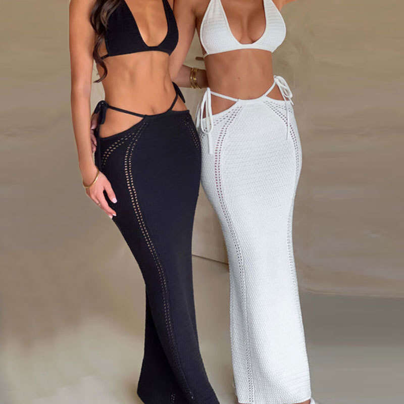 European And American Cross-Border Women's Summer New Blouse Sexy Backless Tie Vest High Waist Slim Skirt Set Luanyun