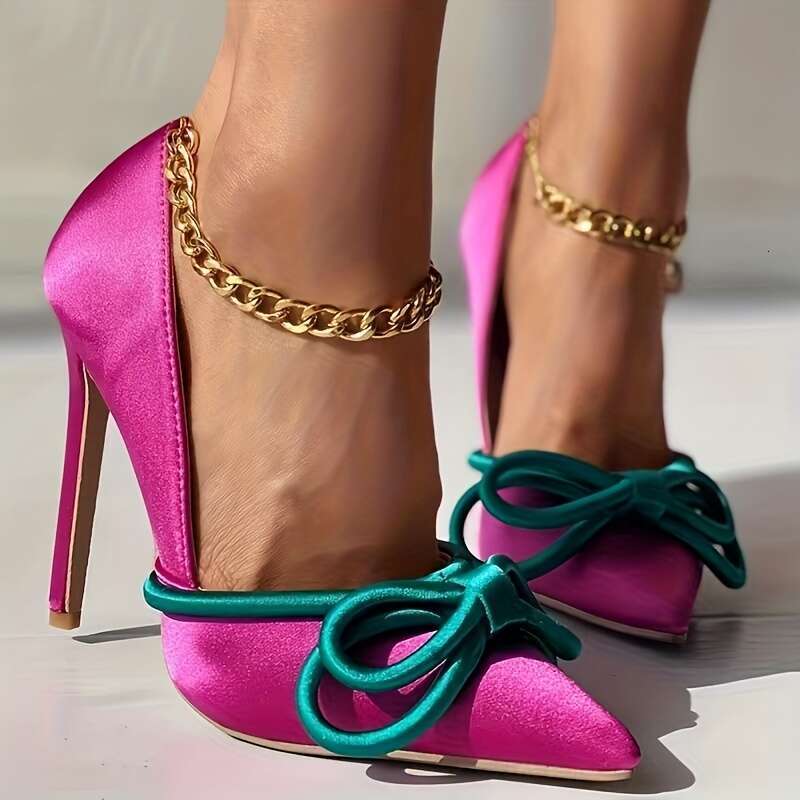 Elegant Multicolored Bow Women S Stiletto Pointed Toe Party Shoes MOJIDASHU