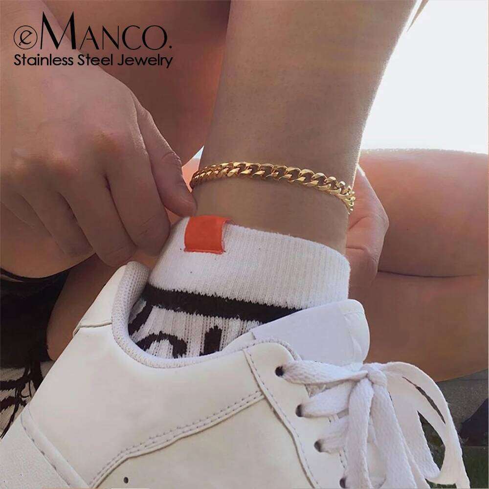 eManco Stainless Steel Cuban Chain Men's/Women's Ankle Gold-plated Fashion Accessory Factory Outlet