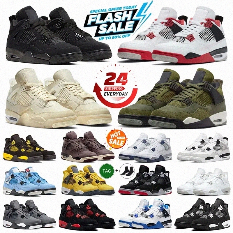 Mens 4 jordan4shoe basketball shoes 4s red cement thunder seafoam pine green military black cat midnight navy university blue outdoor womens sport