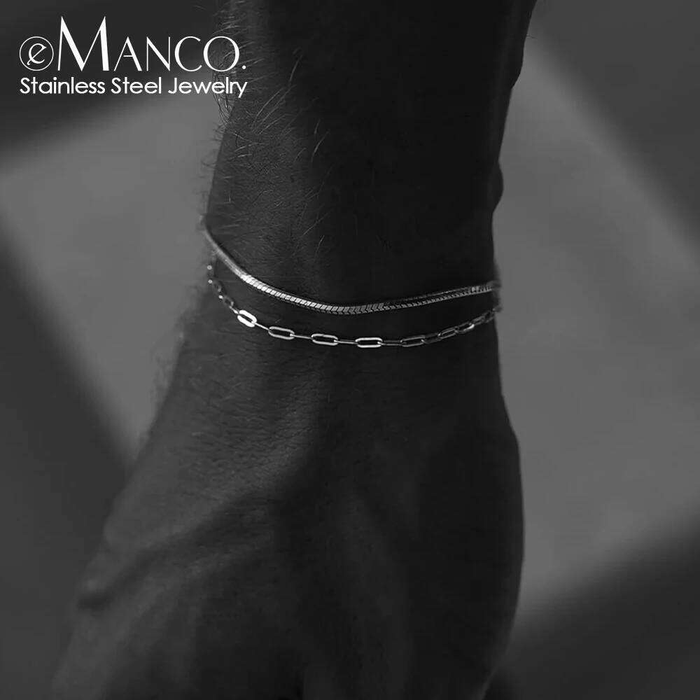 eManco 2MM Stainless Steel Paperclip Chain Adjustable Men's Bracelet Simple Accessories Birthday Party Gifts Direct Marketing