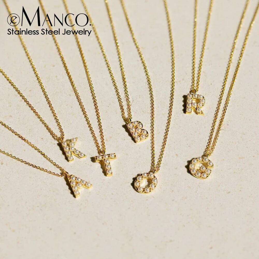 eManco Imitation Pearl Initial Stainless Steel Name Customized Necklace Birthday Gift