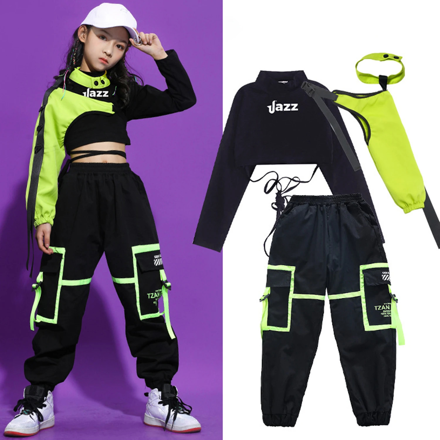 LOLANTA Girls Hip Hop Dance Clothes 3PCS Crop Top Cargo Pants Sets Active Outfits 4-16Years 251231