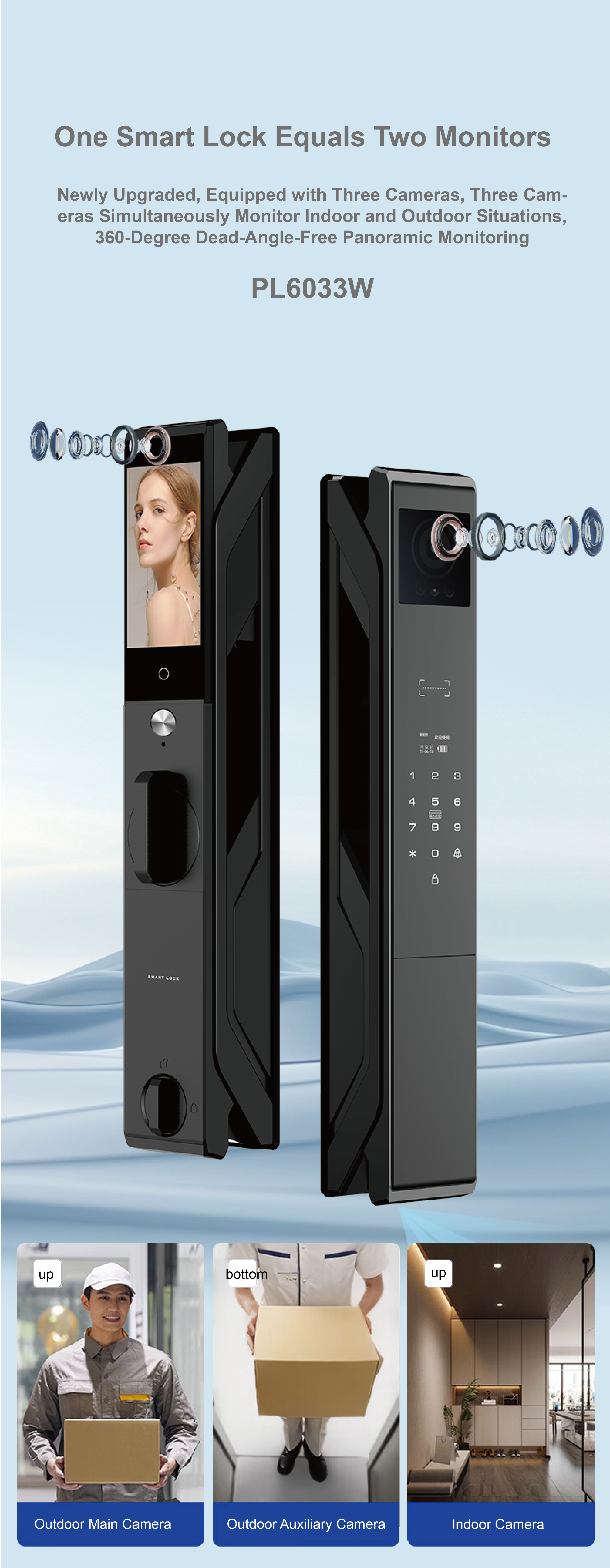 Tuya Smart Lock PL6034WY Facial Recognition & Palm Vein Fingerprint Password Luxus Digital Door Lock with Cameras for Safety Monitor & Video Intercom via TUYA APP