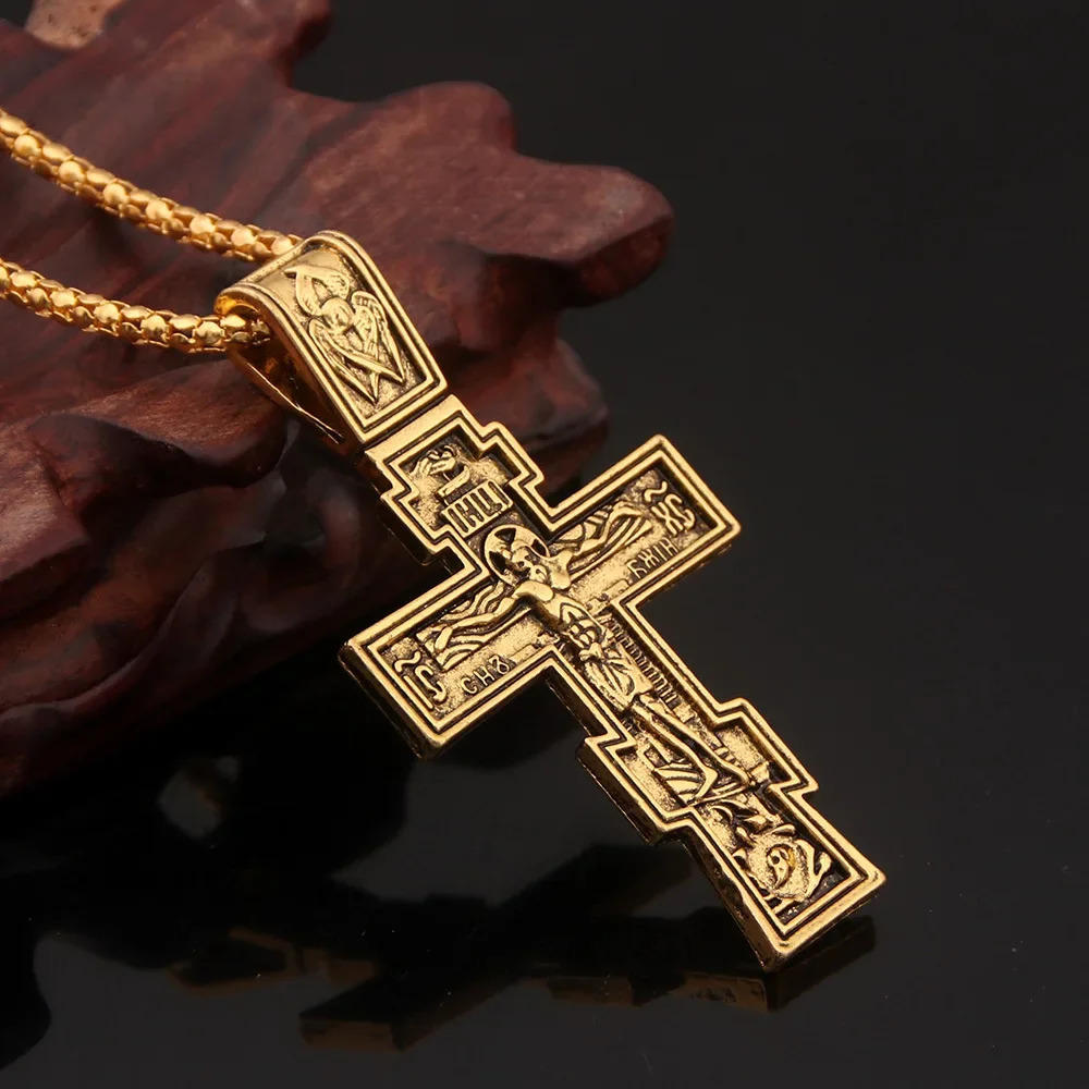 Movie John Wick Jesus Cross Necklace Crucifix Eastern Orthodox Prayer Big Pendant For Men Women Jewelry Accessories Gifts 251230