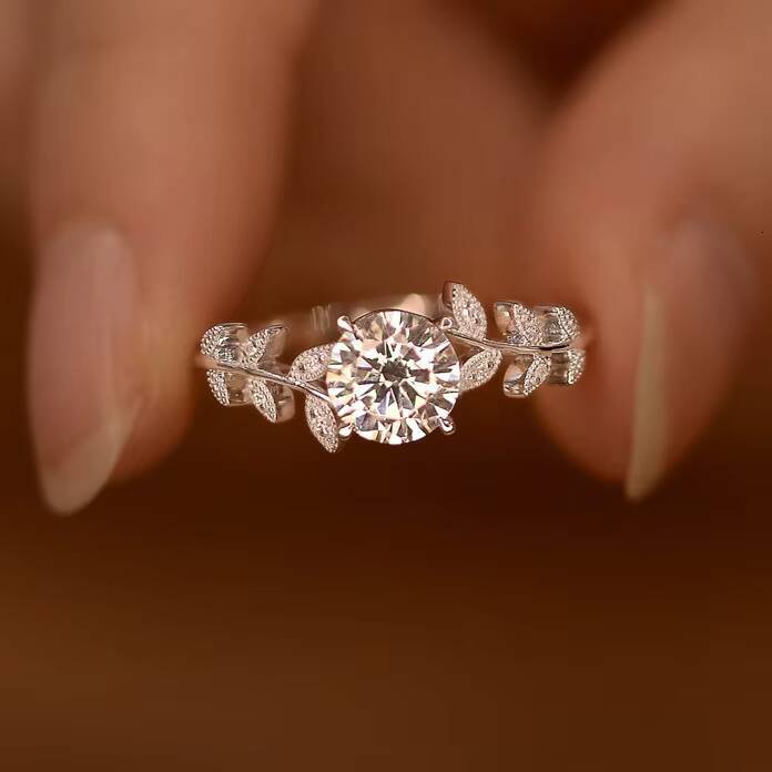 Fashion Jewelry Leaf 925 Sterling Silver 1Ct Moissanite Diamond Ring Engagement Wedding Ring for Women