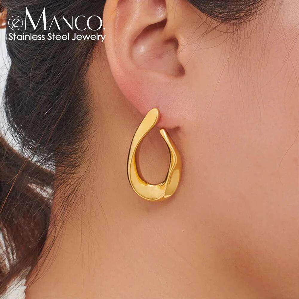 eManco Exaggerated Metal Glossy Irregular Geometric Large Earrings for Women Europe America Personality Party Vintage Jewelry