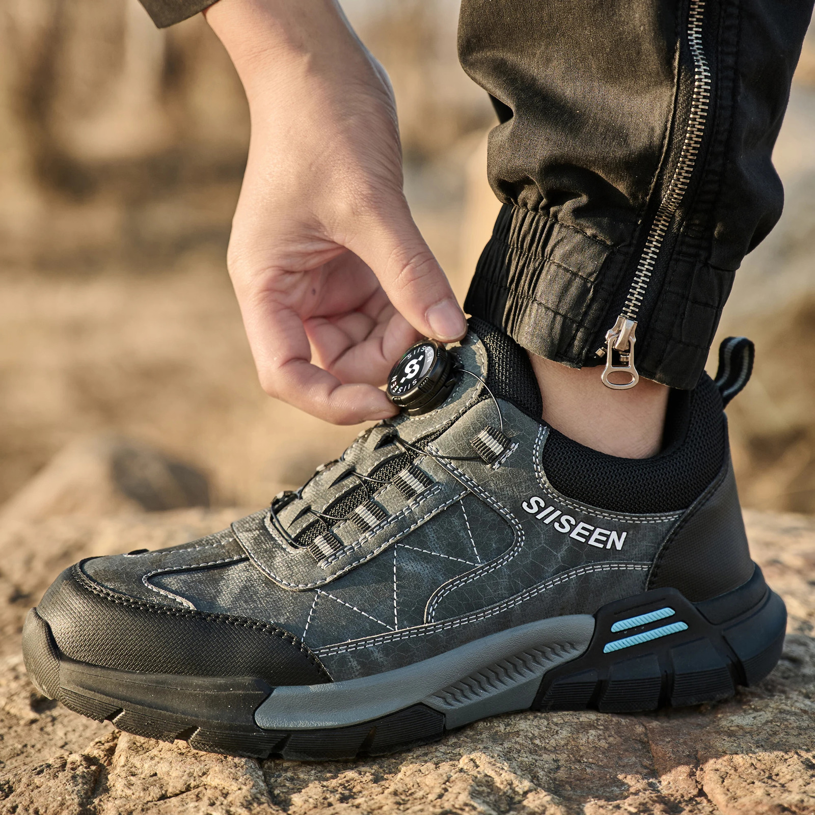 Mens Industrial Safety Shoes Steel Toe Anti-Puncture Fashionable Button Detail Anti-Slip Sole Comfort Work Boots 251226