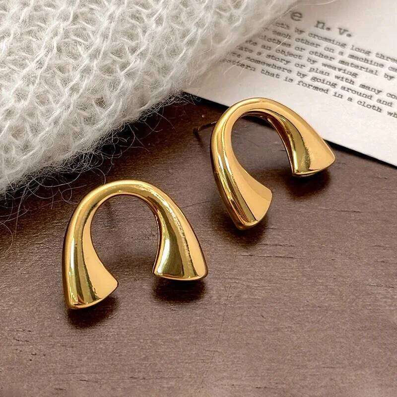Real 925 Sterling Silver 18K Gold Letter U Stud Earrings for Women Minimalist Trendy Fine Jewelry Personality Accessories