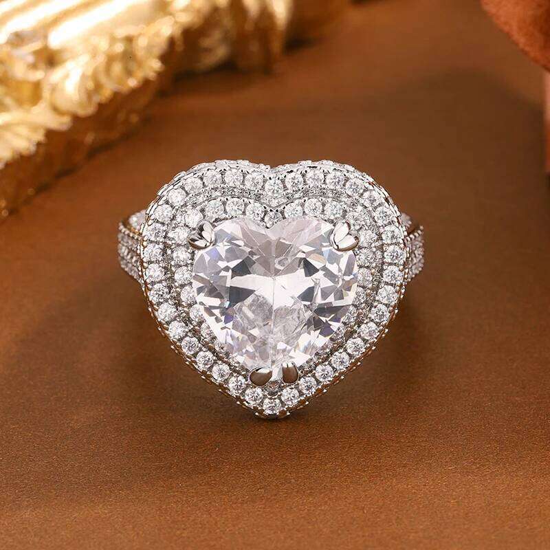 925 Silver Heart Shaped for Women - Sparkling Austrian Crystal & White Zircon, Romantic Wedding Engagement Ring