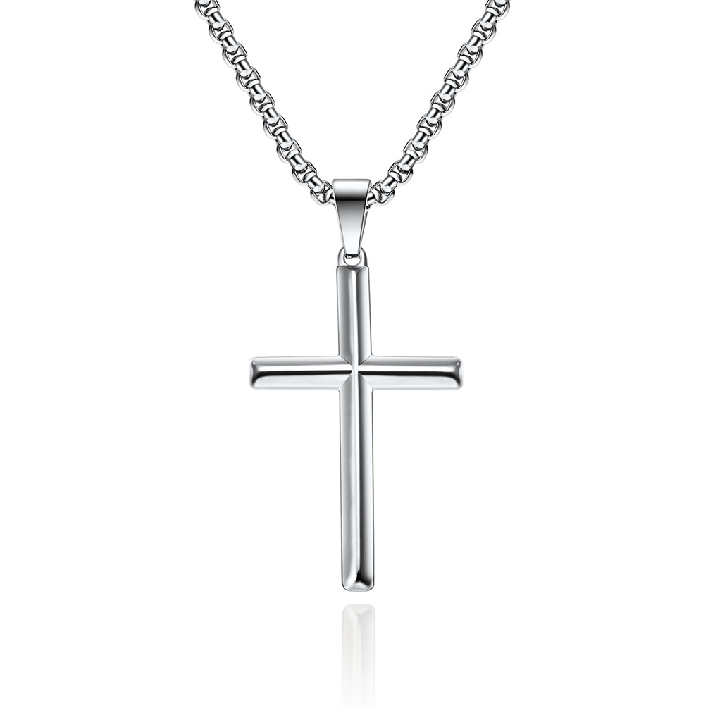 Stainless Steel Shiny Cross Pendant Necklace 18K Gold Plated No Fade Women Men Couple Jewelry