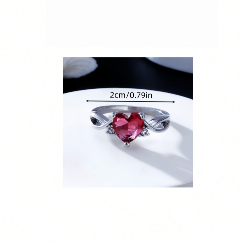 Valentine's Day Heart Ruby Ring Silver Tone Romantic Jewelry Hot Sale