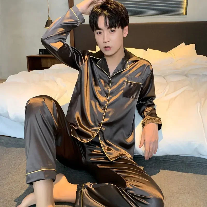 Men Pajamas Set Winter Sleepwear For Man Shirt Long Sleeve Pijama Male Silk Satin Sleeping Home Night Wear Big Size Loungewear 251231