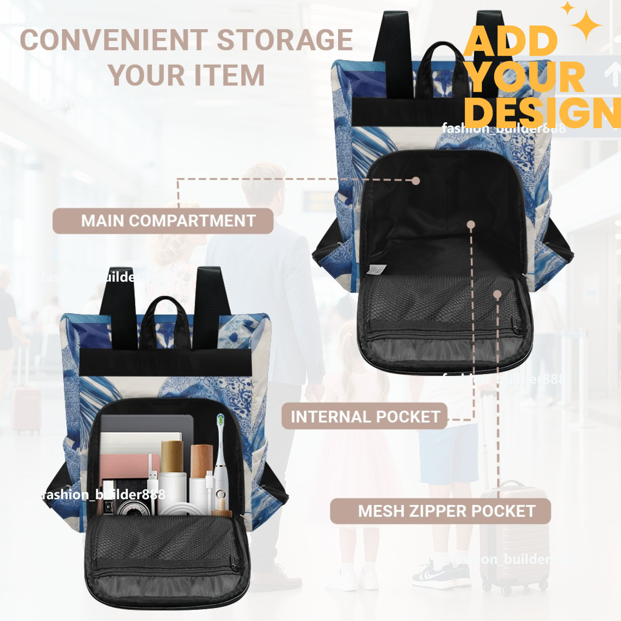 Custom H Designer Fashion Anti Theft Backpack Luxury Horse Pattern Unisex Full Print Backpack Laptop Bag Travel Bag H55