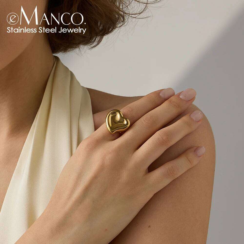 eManco Stainless Steel Heart Love Ring Water Resistant 18K PVD Plated Romantic Gift Charm Fashion Jewelry 48-hour shipping