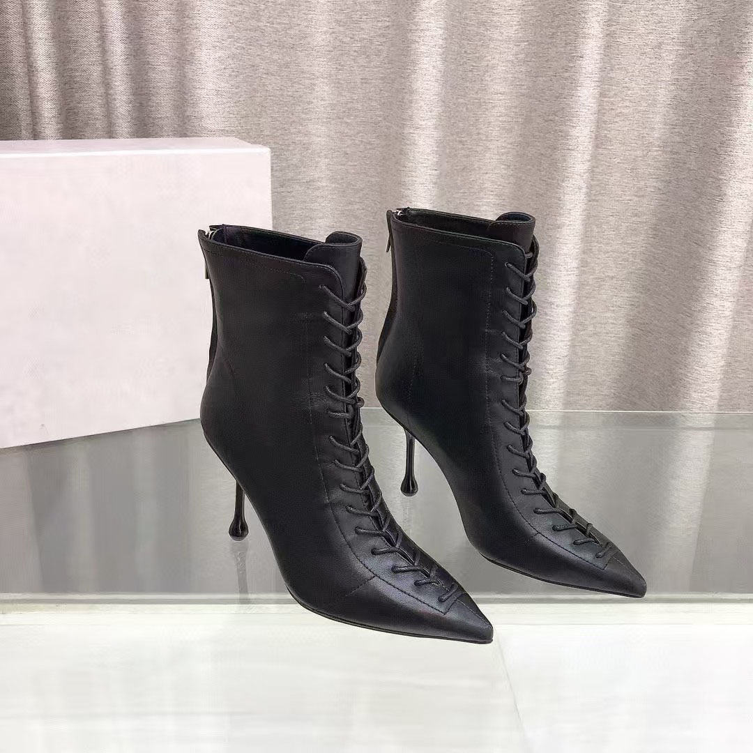 New Fashion Women's Boots Designer Warm Over-the-Knee Leather Lace-Up Ankle Boots High Heel Anti-Slip
