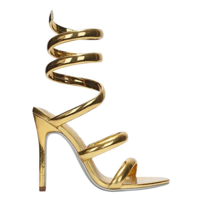 Women S Open Toe Spiral Wrap Up Strappy High Heels Sandals MOJIDASHU