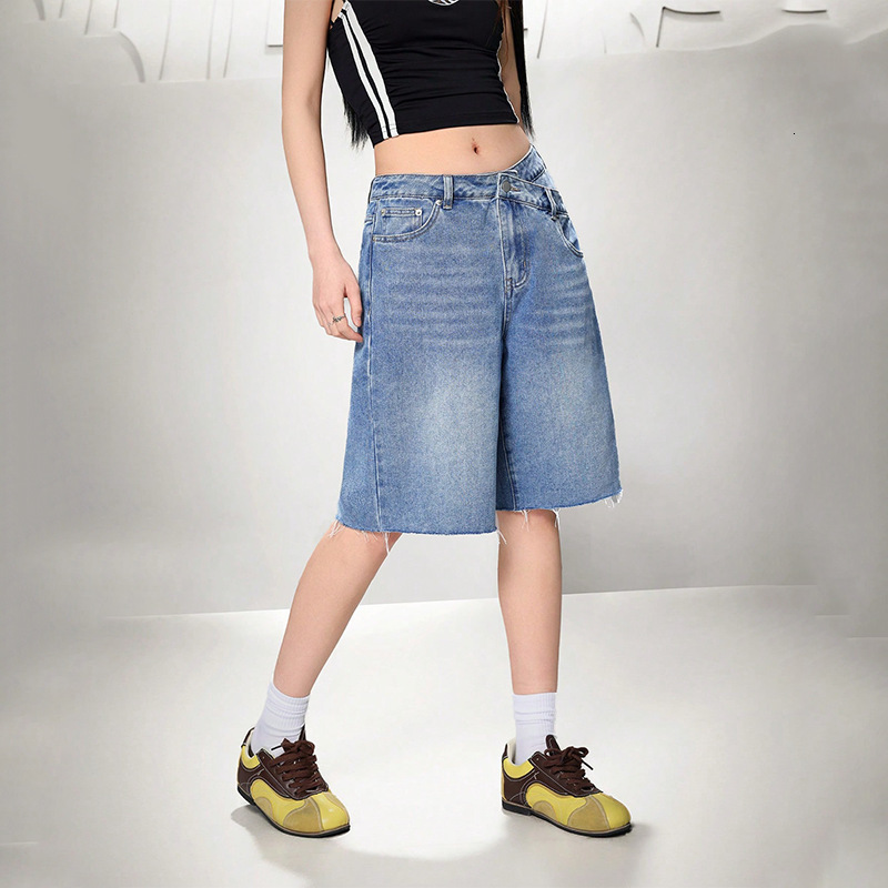 Imcute Women Y2K Baggy Jorts Jean Shorts Retro High Waisted Raw Hem Carpenter Long Shorts Straight Leg Cropped Denim Pants 250304
