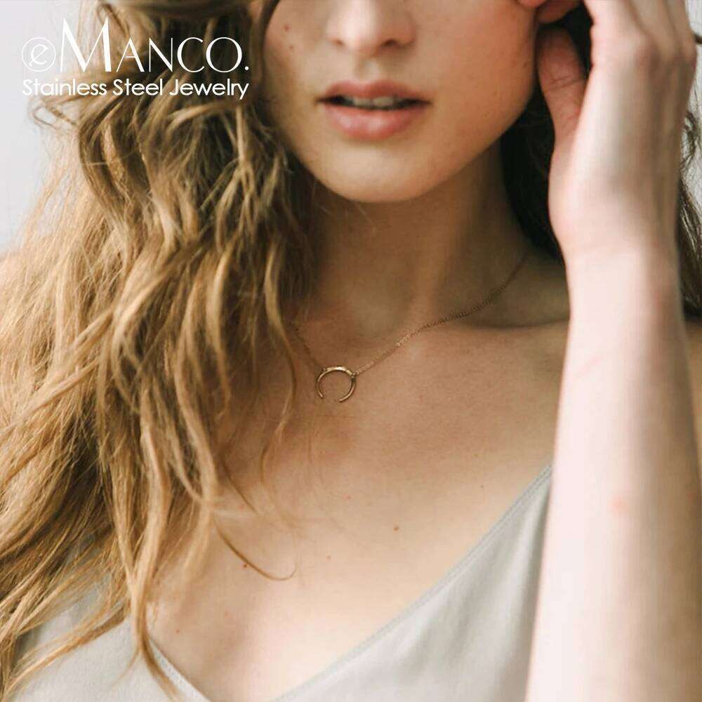 eManco Stainless Steel Moon For Women's Flare Pendant Necklace Minimalist Jewelry Gift wholesale