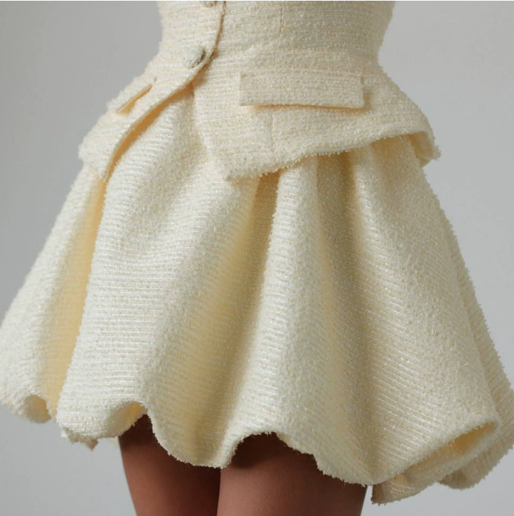 Tweed Puffy Sleeve Shirt Bubble Skirt Set Lady Retro Chic Solid Button Slim Shirts Mini Skirts Sets Women 2026 Party Outfits