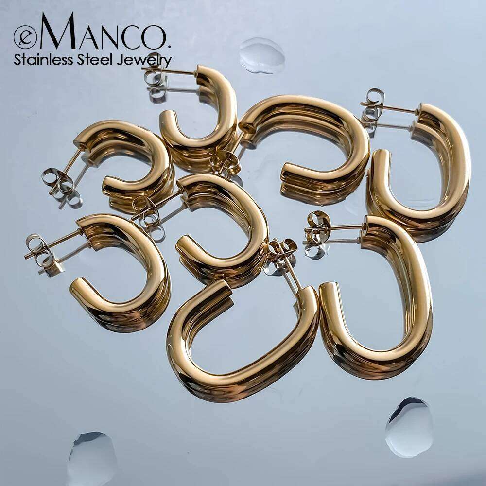eManco Stainless Steel Gold Plated Earrings For Women Coarse Hollow C-shaped Pierced Earring Waterproof Ear Stud
