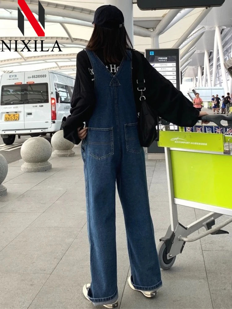 Spring Summer Korean Fashion Women Jeans Wide Leg Long Pants Rompers Straight Trousers Street Wear Overalls Jumpsuits 251226