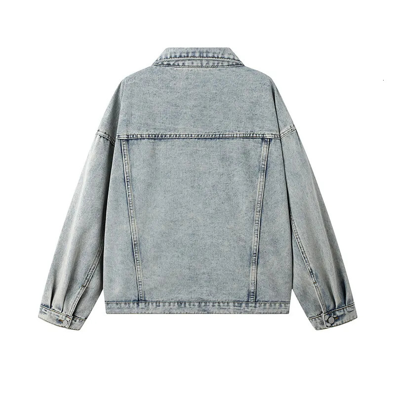 Spring Autumn Mens Singlebreasted Blue Denim Jacket Solid Color Retro Loose Outerwear Korean Fashion Jeans Jackets Streetwear 251230
