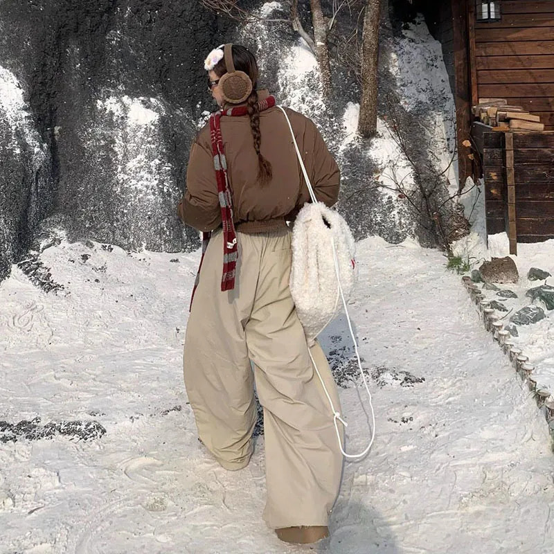 Winter Thicken Warm Fleece Pants Women Y2K American Retro Baggy Sweatpants Female Harajuku High Waist Hip Hop Wide Leg Trousers 251226