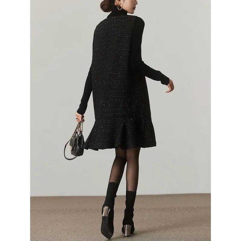 Luxurious Fashion Style Sleeveless Dress For Autumn 2026 With Unique V-neck And A-line Silhouette Black Loose Ruffled Dress Trendy And Fashionable