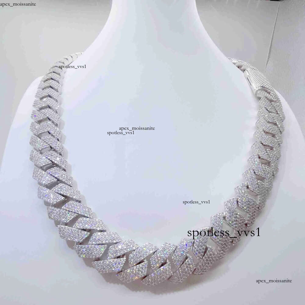 Moissanite Cuban Link Chain 20mm 3 rows Pendant necklaces lced out Pass Diamond Tester Sterling Sier Necklace