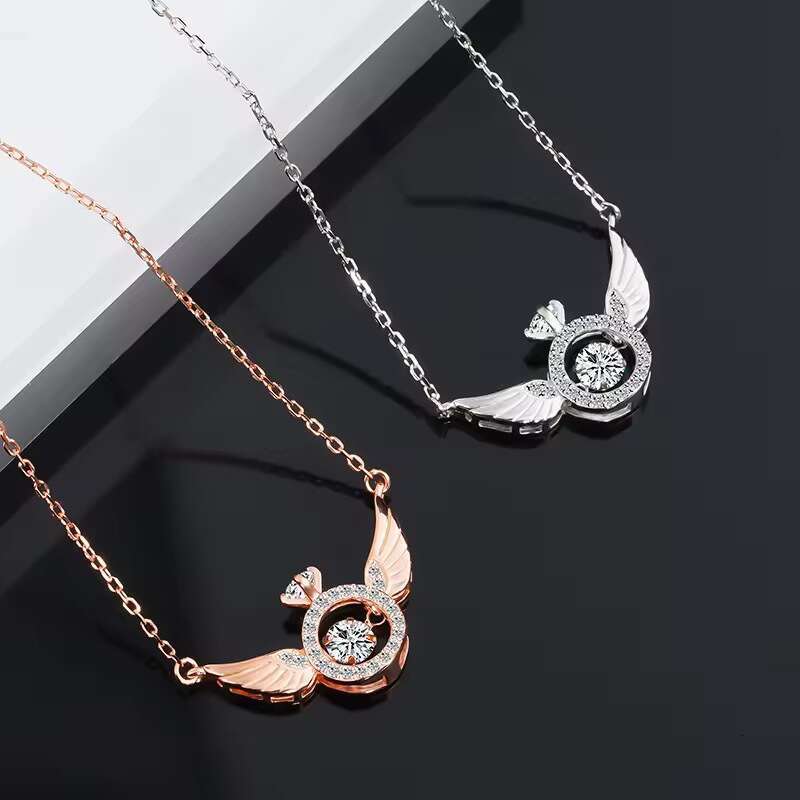 S925 Silver Angel Wings Beating Heart Necklace for Women Gold Plated Inlaid Dynamic Minimalist Niche Design Collarbone