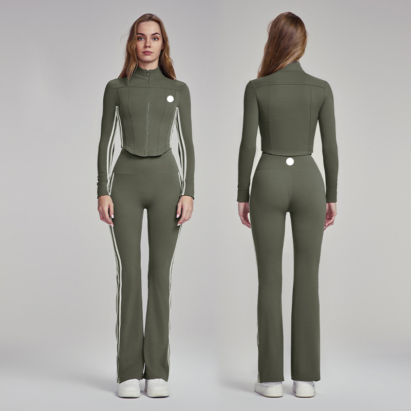 Designer Zipper Jacket Long Sleeve Yoga Set Women Fitness Suit Gym Sportswear Running Trainning Wide leg Pants Workout Sets Running Tracksuits Size S-XL