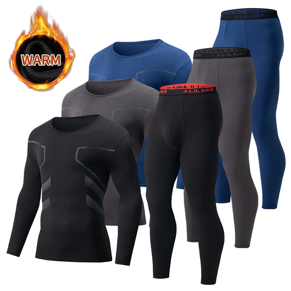 23piece Set Of AutumnWinter Mens Printed Thermal Underwear Sports And Fitness Round Neck Long Sleeved Tshirt Top Base Shirt 251225